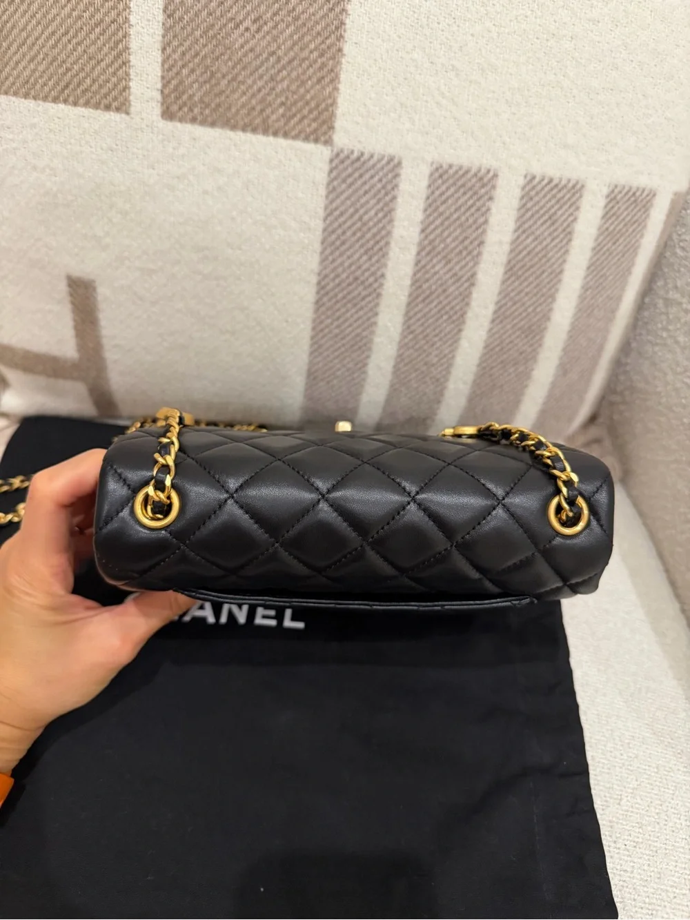 CHANEL 22K Coco Hearts Black Quilted Flap Crossbody with Gold Hardware